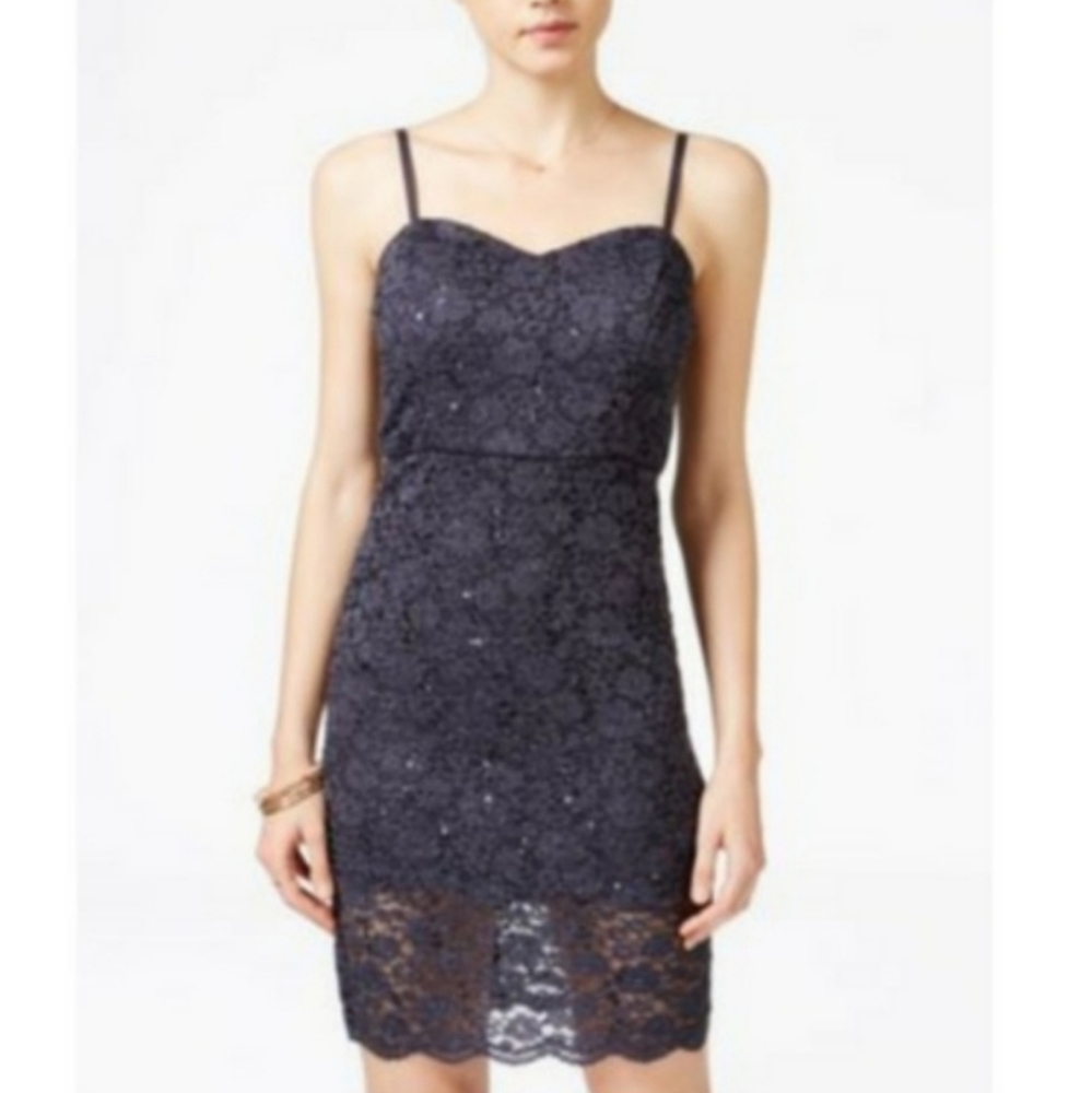 As U Wish Gray Sparkle Lace Overlay Dress Small
